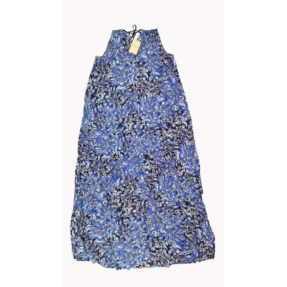 Lucky Brand Blue Floral Halter Maxi Dress Adjustable Tasseled Ties Size Large - Picture 8 of 10